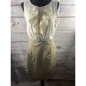 The Limited A-Line Dress  Women’s Size 6 Tan Cream Ruffle Neck Lined Sleeveless